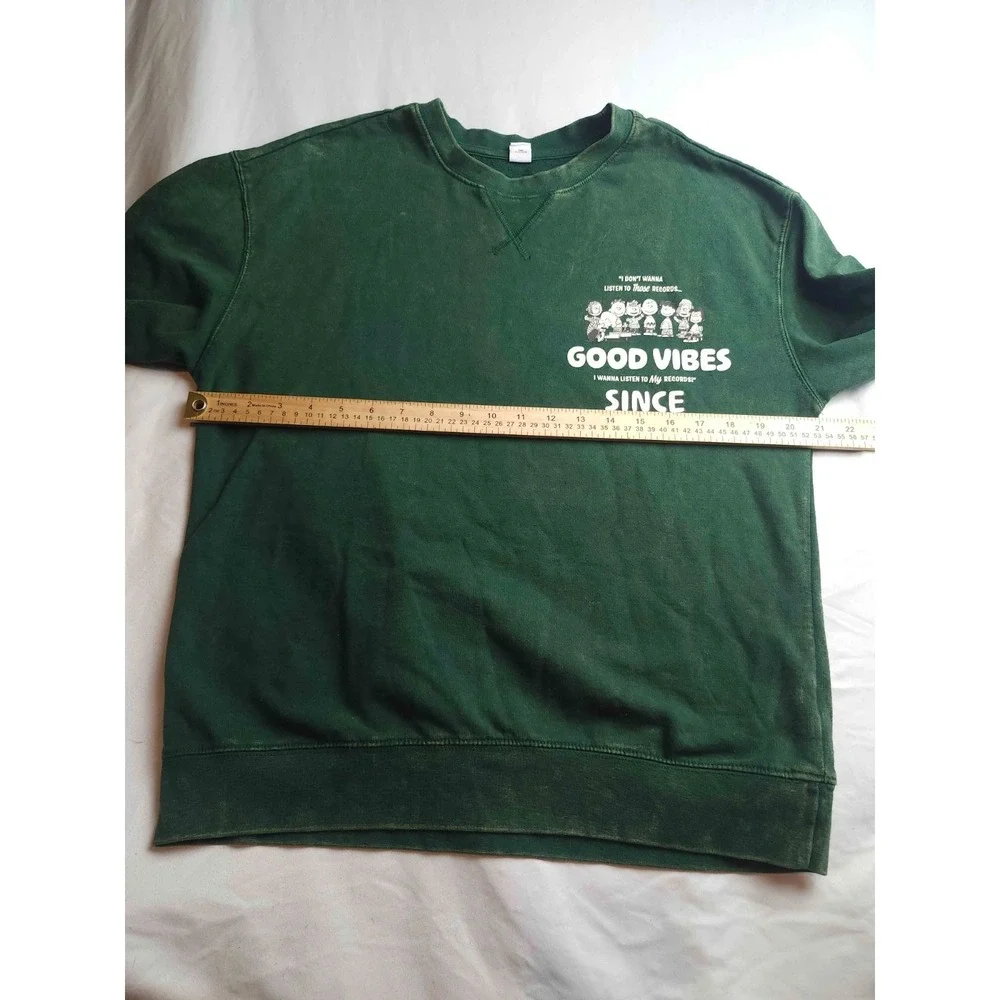 Old Navy Peanuts Records Good Vibes 1950 Sweatshirt Kids XL 14-16 Green Gorpcore